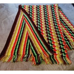 Geometric Vintage Crochet Double Sided Afghan Throw Blanket 71" x 52" hand made